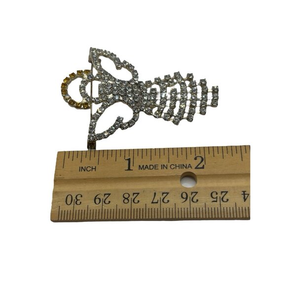 VTG Angel Brooch Pin Cherub w/ Halo Dangling Crystal Clear Rhinestones No Lead - Picture 12 of 14